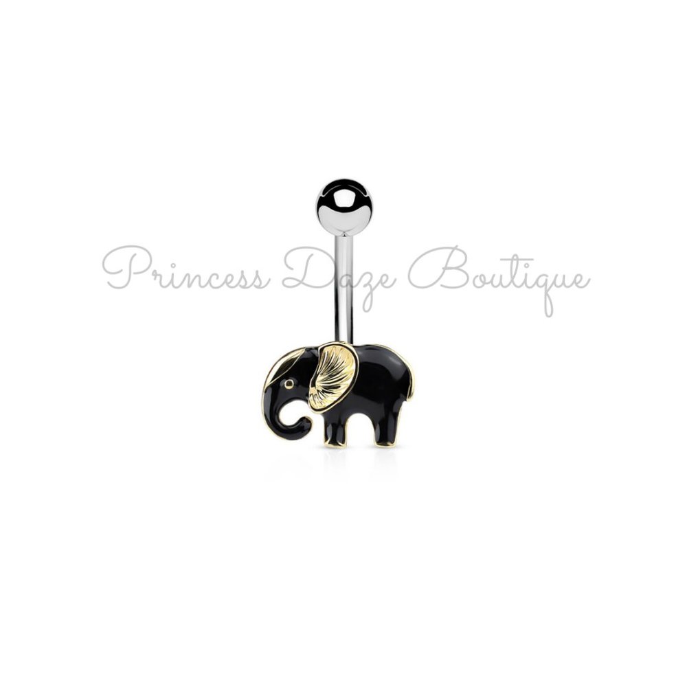 Gold and Black Elephant Belly‎ Button Ring